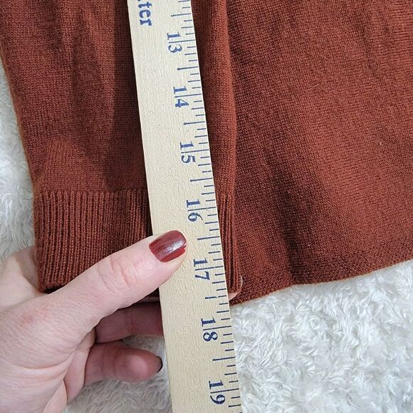 Ellen Tracy 100% Extrafine Merino Wool Leather Buckle Brown Cowlneck Cardigan  M - Picture 12 of 12